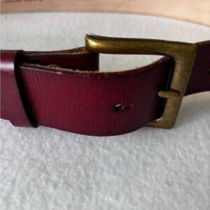 Genuine Leather Belt Maroon Burgundy Brass Buckle Size 36 Mens